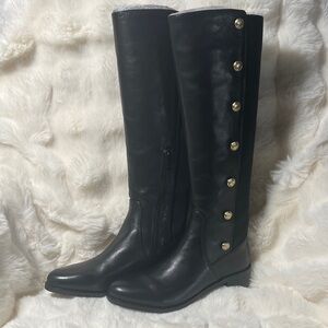Vince Camuto Black Knee-High Boots with Gold Button Trim